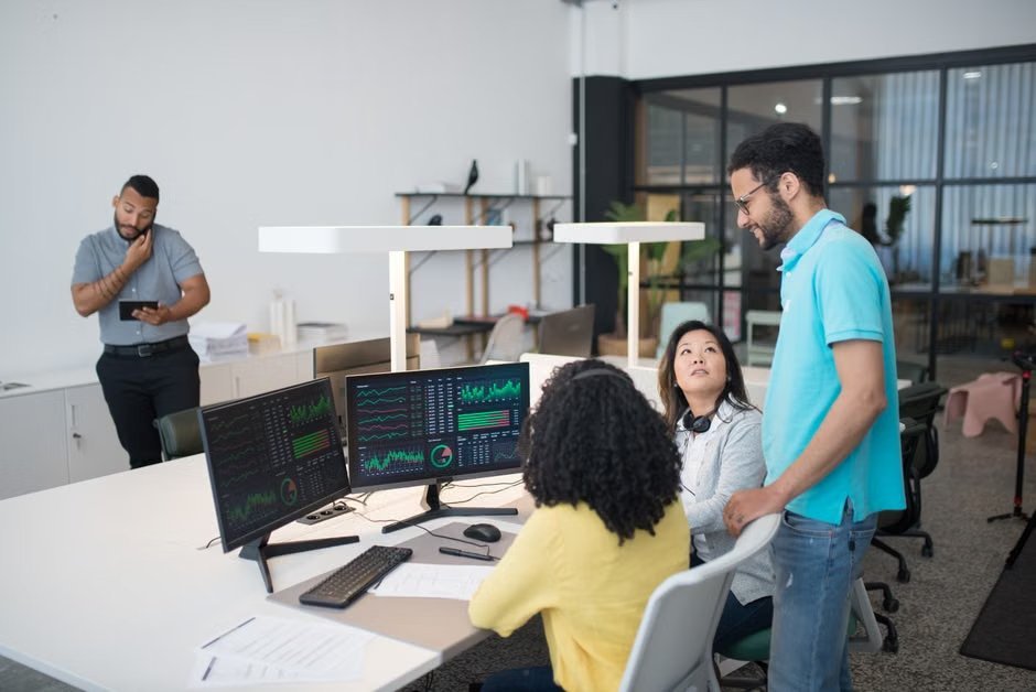 IT consultants reviewing systems and data with a client